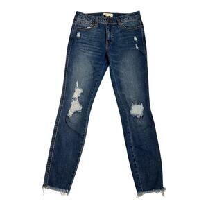 Harper Heritage Women's Jeans Size 27 Blue Mid Rise Skinny Distressed Raw Hem